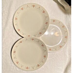 3 Corelle 10 1/4" Dinner Plates Forever Yours Pattern Hearts Cottagecore READ